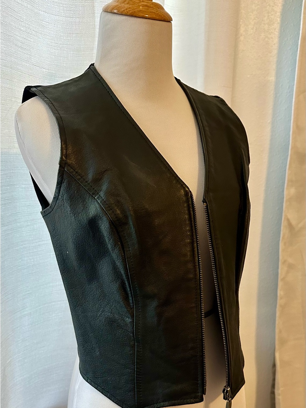 Savannah Black Leather Zip-Front Women's Vest